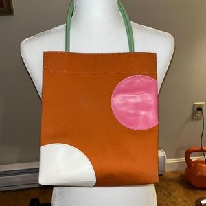 Longchamp adorable UNIQUE orange polka dot tote EUC